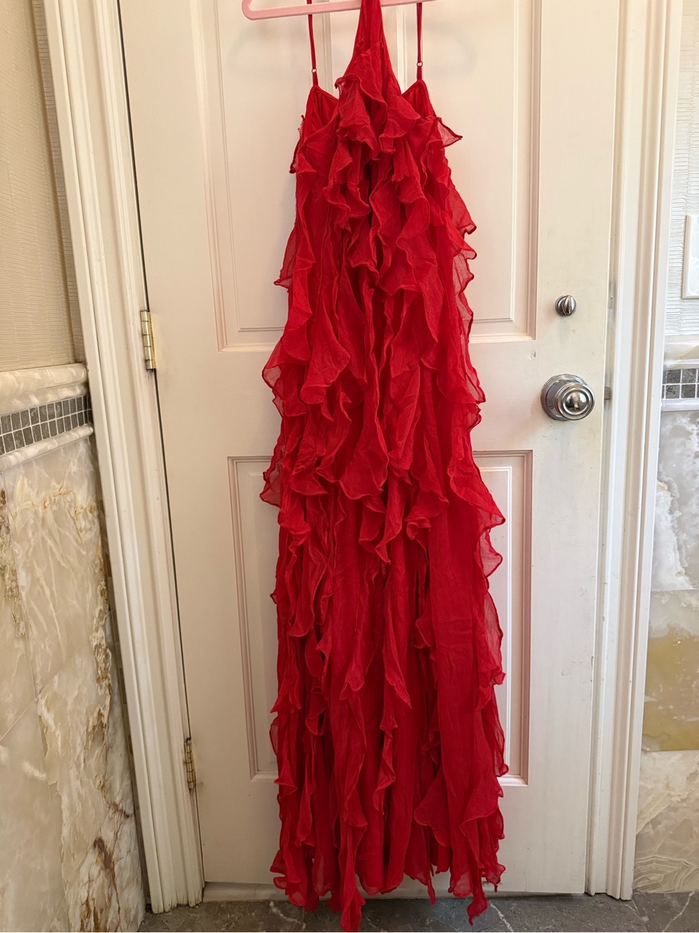 Red Ruffle Halter Women's Top - Picture 11 of 13
